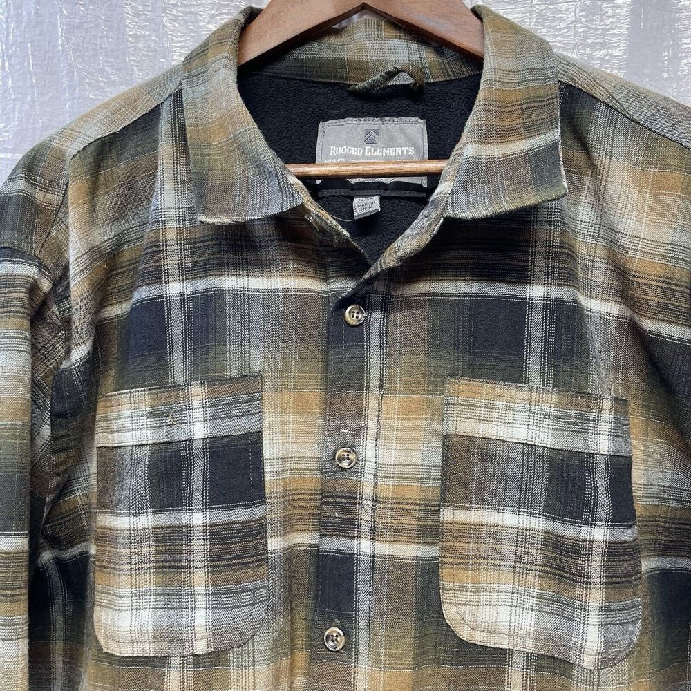 Rugged Elements Men's Fleece Lined Flannel 2XL Brown Black Plaid